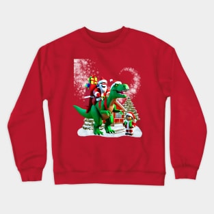 Santa Claus riding a dinosaur with gifts Crewneck Sweatshirt